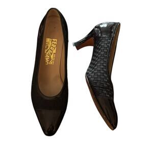 Salvatore Ferragamo Made in Italy Size 7.5 Marisa Pumps Woven Patent Leather